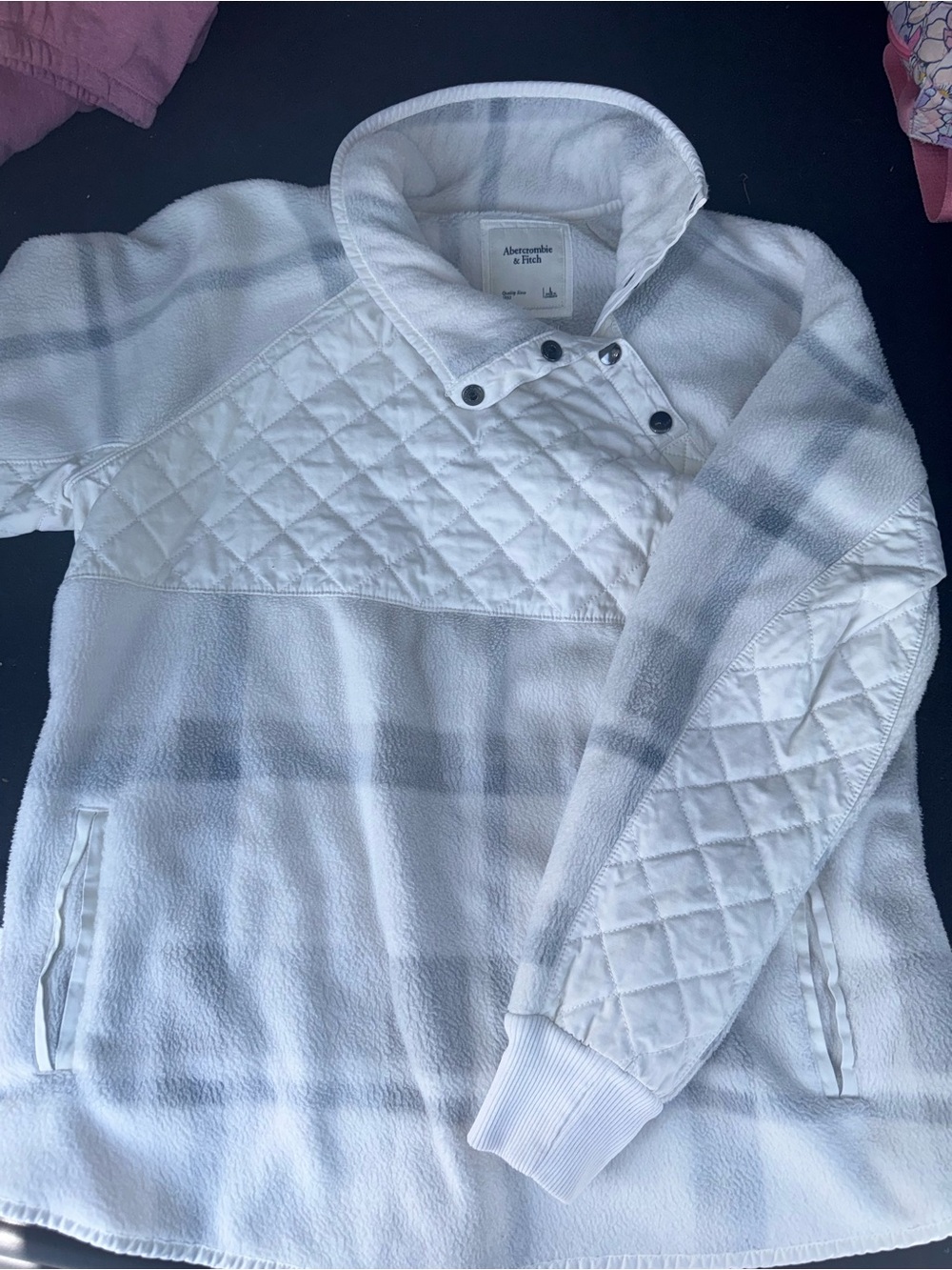 Abercrombie & Fitch White Fleece Quilted Pullover